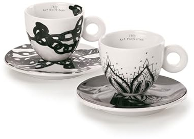 illy 25156 Art Collection, Genesi Collection 2 Cappuccino Cups Numbered and Signed Monica Bonvicini and Shirin Neshat