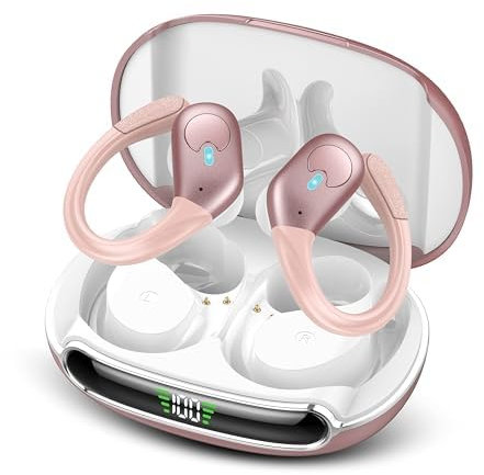 coioc Cuffie Bluetooth Sport senza fili Bluetooth 5.3 in Ear Auricolari con microfono ENC, 60 ore HiFi Stereo, custodia di ricarica LED Display Comfort, IP7 impermeabile, rosa