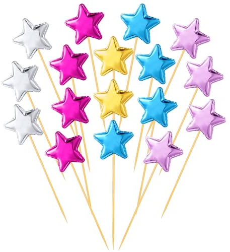 100pcs Star Cake Topper Colorful Star Birthday Toppers for Cakes Cupcake Toppers Sticks Star Cake Decorations for Birthday Parties Weddings Engagements Wedding Anniversaries Bridal Showers