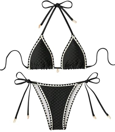 GORGLITTER Damen Neckholder Bikini Sets 2 Piece Swimsuits Triangel Bikinis | Bikini Damen Set, Neckholder Bikini, Farbblock Bademode, Triangel Bikinitop Und Tanga, Strand Outfits