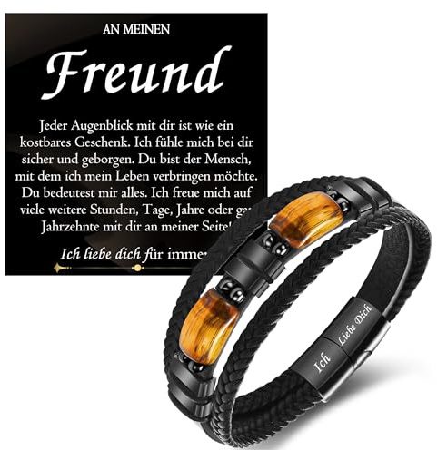 PDTU Geschenke für Männer, Lederarmband mit Gravur Ich Liebe Dich Geschenke für Mann Ehemann Freund Sohn Papa Patenonkel Onkel Opa Bruder Enkel Geschenk zu Weihnachten Geburtstag Jahrestag Geschenk