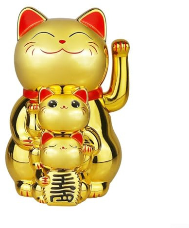 Chinese Lucky Cat,Solar Waving Hand Lucky Fortune Cat Lucky Cat Ornament For Shops,Offices And Homes,7.7x7.7x11.4CM(Gold)