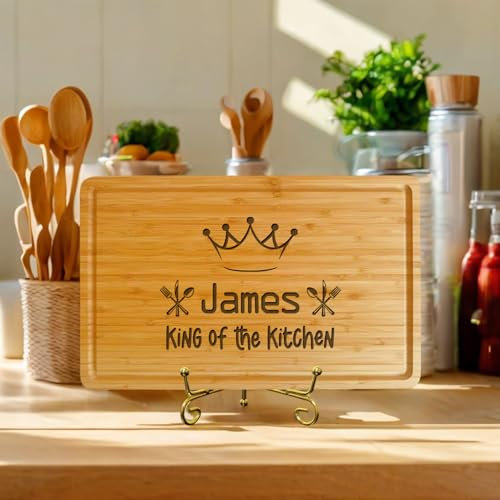 Personalisiertes Schneidebrett, Bambus-Gravur, Käsebrett, individuelle Schneidebretter aus Holz, mit Gravur King of the Kitchen, personalisiertes Geschenk für Hochzeit, Jahrestag, Einweihung,