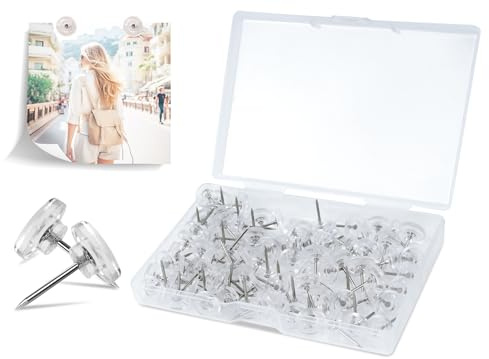 120 stycken häftstift med förvaringslåda, 16 mm häftstift platt huvud, transparent häftändamål, pinnålar för anslagstavla, korkplatta, foton, karta, hantverk etc.