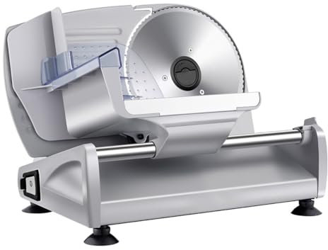 Cortadora de carne doméstica, 200 W, espesor de corte ajustable, placa de contacto de acero inoxidable, cuchilla extraíble para una fácil limpieza, pies antideslizantes, adecuada para carne, verduras