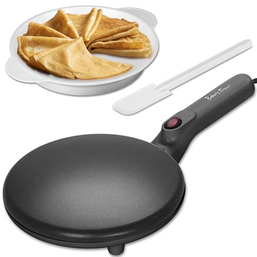 Baker’s friend Instant Crepe Maker with Handle, Electric Crepe Maker Machine, Crepera Electrica, 20cm Non-stick Cooking Surface, 230V, UK Plug, Graphite Black