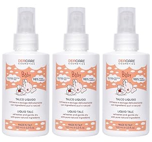 Deacare Baby KIT di 3 FLACONI DI TALCO LIQUIDO NATURALE per bambini e neonati. Rinfresca, asciuga e regola la sudorazione 3x100ml
