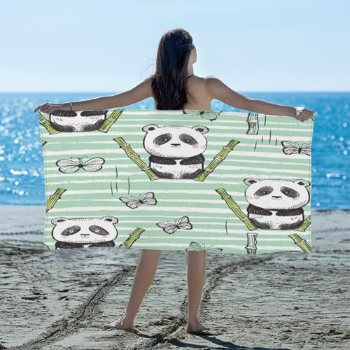 MPTPTM Quick Dry Beach Towel, Cute Panda Bamboo Lightweight Travel Towel, Sand Resistant and Absorbent Beach Towel for Swimming Camping Hiking