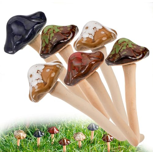 Esshogo 6Er Set Keramikpilz Gartenfigur, Garten Deko Pilze, Mini Pilzstatue | Garten Töpfe Dekoration Keramik Ornament für Topfpflanzen Terrasse Rasen Gartendeko Landschaftsdekoration Figuren & Statuen