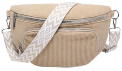SCOFY FASHION Sac banane en velours côtelé de grande capacité pour femme - Sac banane de voyage pour promener le chien (beige)