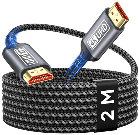 Nersligek Cable HDMI 4K 2M, Ultra Câble HDMI 2.0 High Speed 18Gbps Support 4K@60Hz HDR, HDCP 2.2, Ethernet, 3D, ARC, Tressé en Nylon, Compatible avec Laptop, Monitor, PS5, PS4, Xbox, Fire TV, PC
