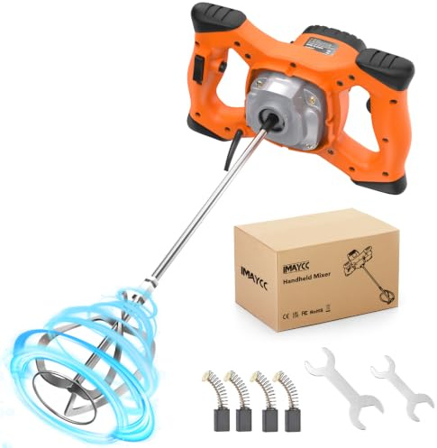 IMAYCC Portable Concrete Cement Mixer 2100W Electric Paddle Mixer Adjustable 6 Speed Handheld Plaster Grout Paint Thinset Mortar Paddle Mixer Drill Mixer Stirring Tool（Orange）