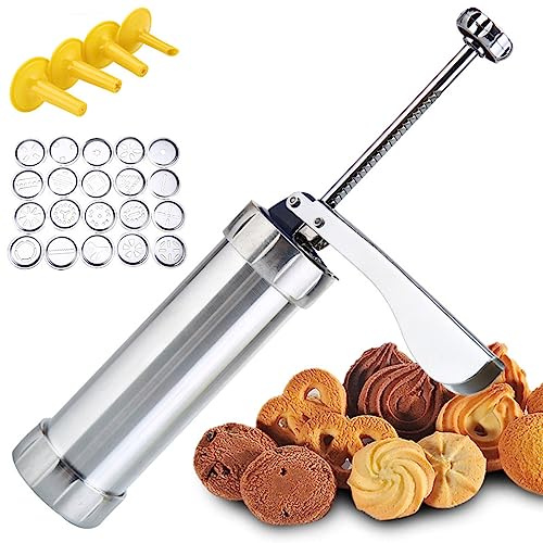 TUOYDJA Gebäckpresse,Plätzchenpresse Cookie Press Gun Kit Edelstahl Manuelle Churros Maker Maschine DIY Gebäck Spritze Extruder Düsen Piping Creme Keks Maker(Style 3)