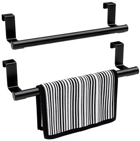 Handtuchhalter, Schwarz, 2 Stück, Tür-Handtuchhalter, Edelstahl, Küche, Geschirrtuchhalter, 36 cm, kein Bohren, Handtuchhalter für Schrank, Schublade, Schrank, Badezimmer
