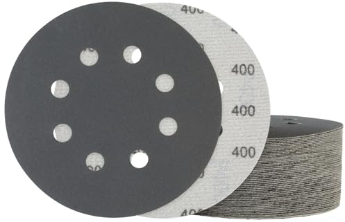 50 PCS 125mm Sanding Discs 400 Grit Wet and Dry Sandpaper 8-Hole Hook and Loop Sandpaper Round Orbital Random Sander Discs for Polishing Wood, Metal, Wall and Car