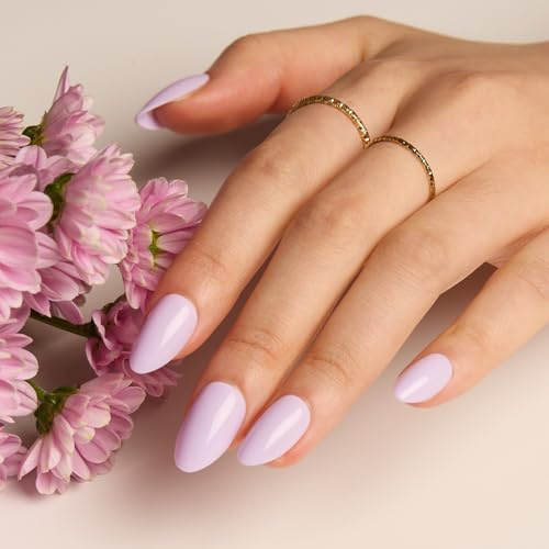 LAMIMOSA 32Pcs Press On Nails Short Almond, Lilac False Nails with Glue, Soft Gel Fake Nails in 16 Sizes, Reusable Stick On Nails Kit, Spring Summer Glue On Nails, LILAC
