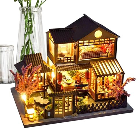 3D Holzpuzzle - Haus Modell Aus Holz,Villa-Bausteine Mit LED-Beleuchtung Handwerklich Realistisch Für Männer Kinder Zuhause