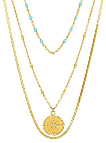 Elbella Hamburg Halskette Damen Layering Schlangenkette Gold & Silber aus Edelstahl – 3-Reihig Wasserfest & Verstellbar (Ein Verschluss) – Schmuck Geschenk für Frauen – Freigeist-Kollektion