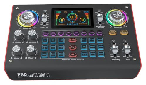 Koolenry C100pro Carte Son Externe à Double Canal Ancre Multi-Fonction Karaoke pour PC Streaming Média Bluetooth Noir