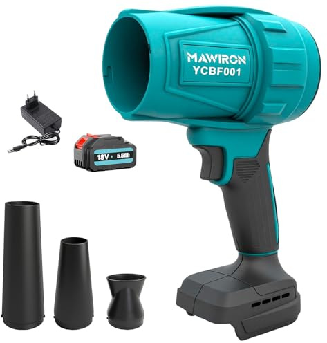 Soplador Inalámbrico 18V 5.5Ah, Soplador de Hojas a Batería con Motor Potente, Mango Antideslizante, Diseño Ergonómico, para Jardín Terraza Nieve Polvo