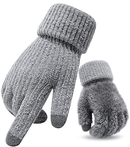 CHENMEI Guantes de Invierno Hombre - Guantes de Lana Invierno Cálidos para Mujer y Hombre, con Pantalla Táctil y Térmicos punto Elásticos, Regalo Ideal de Invierno al Aire Libre
