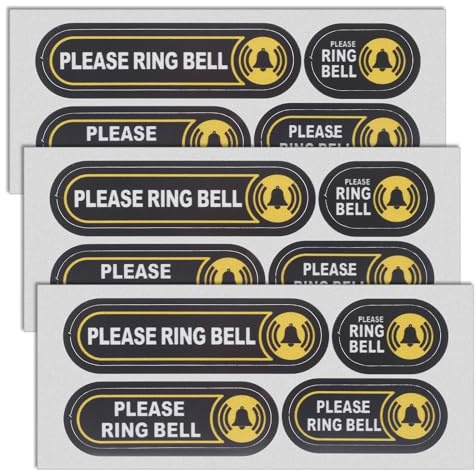 Mabor 12Pcs Tiny Please Ring Bell Sign Sticker, 4 Sizes Self-Adhesive Waterproof Small Ring Bell Sign for Home Business Offices Doorbell, Yellow
