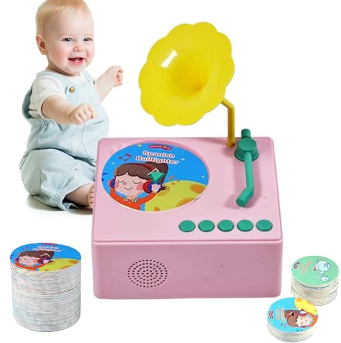 Gramofono per bambini con 96 carte, lettore musicale educativo per bambini e ragazze, giocattoli educativi per 3-6 anni, regalo di compleanno per bambini, colore accessorio casuale