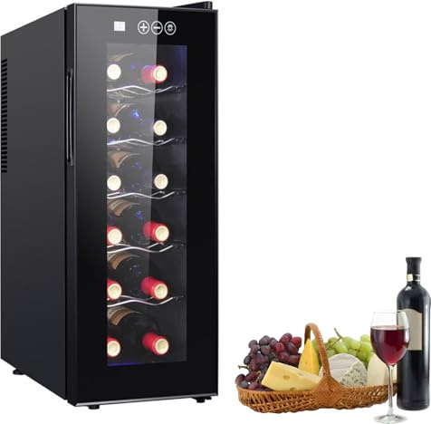 GQKVQ Cantinetta Vino Doppia Temperatura,12 Bottiglie,Temperatura Regolabile 8-18℃,con Touch Screen,Luci LED,con Vetro Anti UV, Ripiani,Display Touch