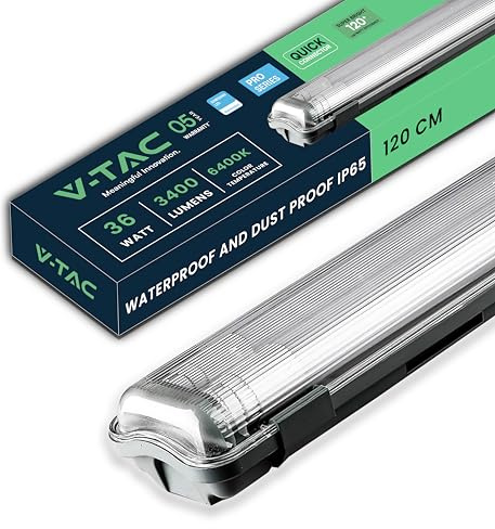 V-TAC Pantalla LED Luminaria Estanca 120 CM - 36W - Chip Samsung - Lámpara 3400 Lumen IP65 para Pared, Garaje, Tienda - Tublos Doble - Plafón LED - Luz Blanco Frío 6500K