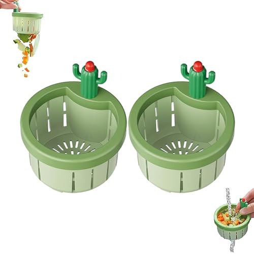 Cactus Sink Strainer, 2026 Upgrade Press Automatic Dumping Basket, Anti-Clog, Easy Clean, Portable Creative Kitchen Sink Waste Collector Filter for Home Bathroom (2Green)
