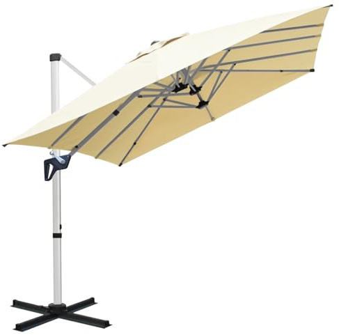 RANSENERS Parasol Déporté 400 x 240 cm Rectangulaire, 12 Baleines, Rotatif 360°, Inclinable 0-90°, Tissu Extra Dick, UV50+, pour Jardin, Terrasses, Cafe, Extérieur
