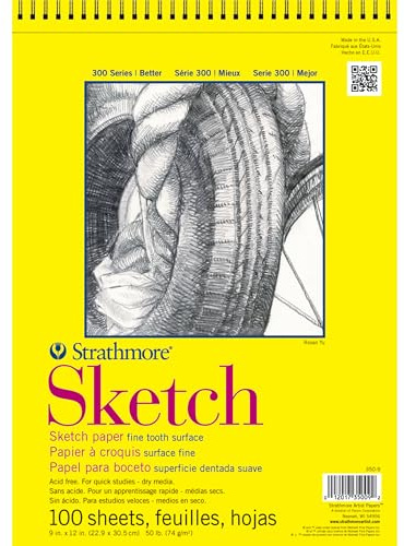 Strathmore Pro-Art 350900 Paper Sketch Spiral Paper Pad 9-inch x 12-inch, 100 Sheets