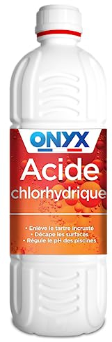 Onyx - Acide Chlorhydrique 23% - Décapant, Détartrant WC, Canalisations et Métaux, Produit Nettoyant Multi-Surface, Carrelage, Terre Cuite, Cuivre - Régulateur PH Piscine - Fabrication Française - 1L