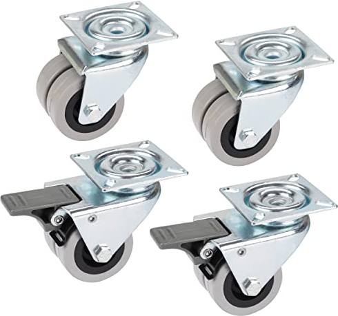 Dörner + Helmer Set Strandkorbrollen Doppelrollen 50 mm (2x Lenkrolle + 2x Lenkrolle mit Totalfeststeller, Tragkraft 80kg/Rolle) 450105