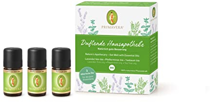 PRIMAVERA ätherische Öle Set Duftende Hausapotheke - Geschenkbox 3 x 5 ml Lavendel fein, Teebaum, Pfefferminze - Aromaöl, Duftöl, Aromatherapie, Geschenke - vegan