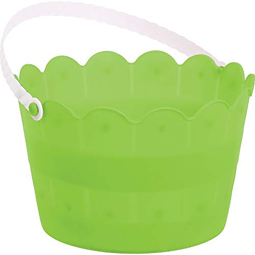 amscan 130009 Amscan - Green Scalloped Plastic Bucket for Easter Egg Hunts - 12cm x 20cm