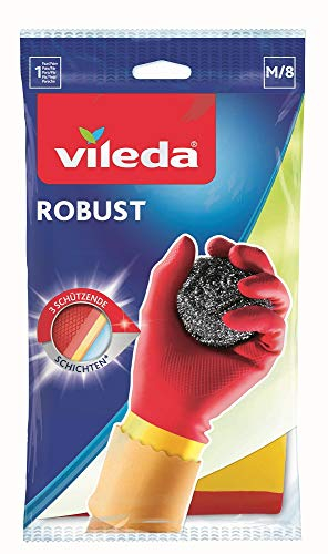 Vileda Robust Gummihandschuhe, Haushaltshandschuhe mit Dreifach-Schutz, Größe M, 1 Paar