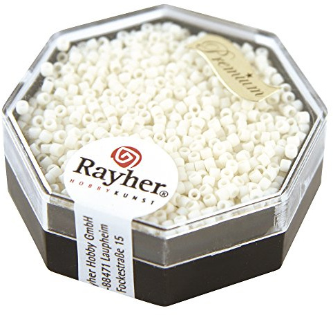 Rayher Delica-Rocailles, Miyuki-Rocailles, opak matt, weiß, 1,6 mm ø, Dose 6 g, Perlen zum Auffädeln, Glasperlen klein, 14764102