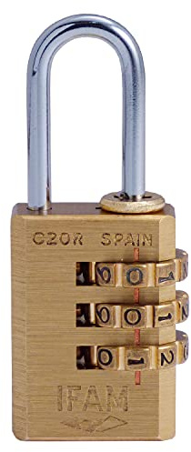 IFAM Candado de Combinación Serie C20R, 21mm Longitud, Latón, Máxima Seguridad, Suavidad de Rodillos, Con Clave y Más de 10.000 Combinaciones, Ideal Maletas, Bolsas, Maletines y Equipajes