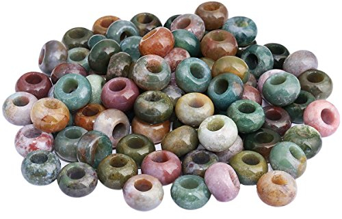 KYEYGWO 20Pcs Großes Loch Lose Perlen für die Schmuckherstellung - Rondelle Polierte Steinperlen und Charms Fit European Snake Chain Armband - großer Satz Schmuckperlen, Indischer Achat