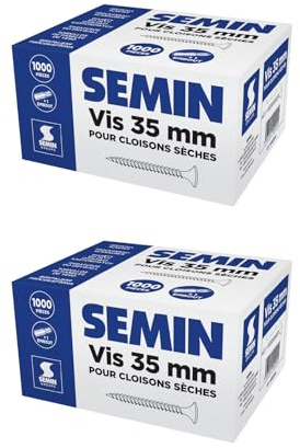 SEMIN Vis Plaque de Plâtre 3,5 x 35 mm – Vis Auto-Perceuses TTPC Double Filet – Fixation Ossature Métallique Intérieur – Acier Phosphaté Anti-Corrosion – 2 X Boîte de 1000 Vis – Norme DTU 25.41