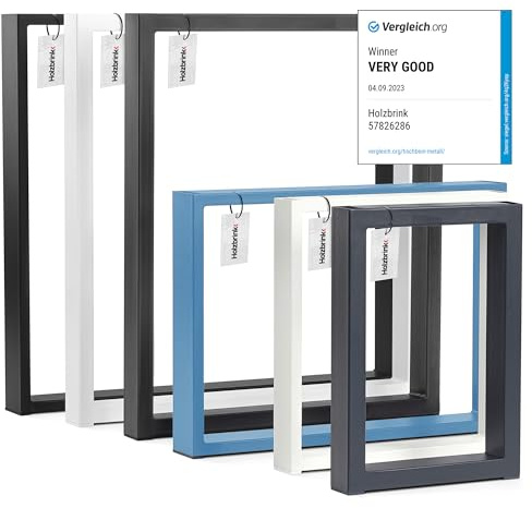 HOLZBRINK Tischbeine für Schreibtisch Esstisch, Möbelfüße aus Vierkantprofil 60x20 mm, Tischgestell 50x72 cm, Schwarz, 1 Stück, HLT-01-E-II-9005