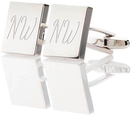 Personalised Silver Plated Square Cufflinks Leatherette Case - Engraved With Your Custom Text