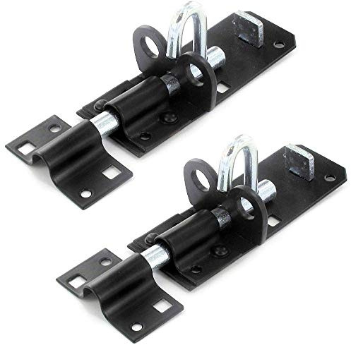 2x2 x Brenton Strong Sliding Padlock Shed Gate Door Bolt Black or Zinc 150mm (6) Black