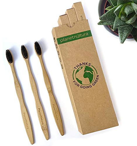 4 Pack Bamboo Toothbrush with Activated Charcoal Bristles for Natural Teeth Whitening – Eco-Friendly Low Waste Toothbrushes – Gentle on Gums an Teeth with Soft Bristles –Biodegradable and Compostable