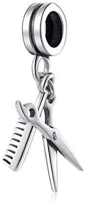 Charm Anhänger,925 Sterling Silber Friseur Werkzeuge Schere Und Kamm Perle Charme Für Frauen Passen Armband Schmuck Geschenk