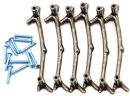 Chiloskit Knöpfe in Schlüsselform, Zinklegierung, Bronze, 6 Stück, dekorative Schranktüren, Schubladen, Zweigknäufe für Möbel (6 Stück Bronze x 2 Löcher (lang))
