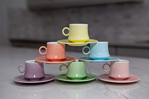 Türkische Espresso-Kaffeetassen mit Untertassen, 60 ml, 12-teiliges mehrfarbiges Kaffeetassen-Set mit Geschenk-Box, professionelle Porzellan-Kaffeetassen – elegantes und modernes Design, Espresso-Set
