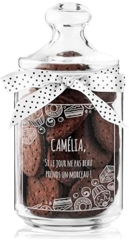 Maverton Pot à biscuits personnalisé avec couvercle, Bocal gravé à bonbons | Pour chaque femme, Pot en verre avec un joli arc, Cadeau d’anniversaire personnalisé pour maman, Gourmandises