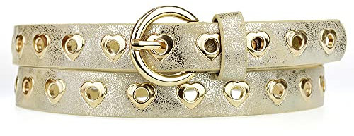 Zakatte • Damen Nietengürtel aus Kunstleder mit Herzformigen Ösen BS045 (Gold, 85 cm)